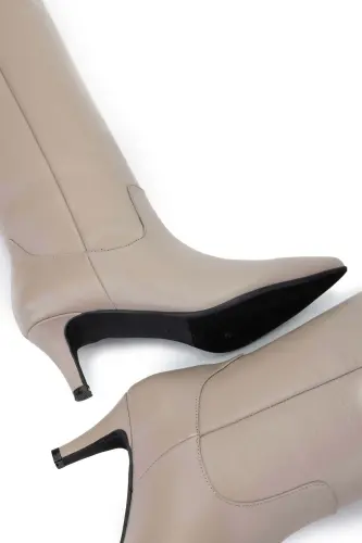 Kadın Hakiki Deri Vizon Topuklu Çizme-VIZON DR - 5