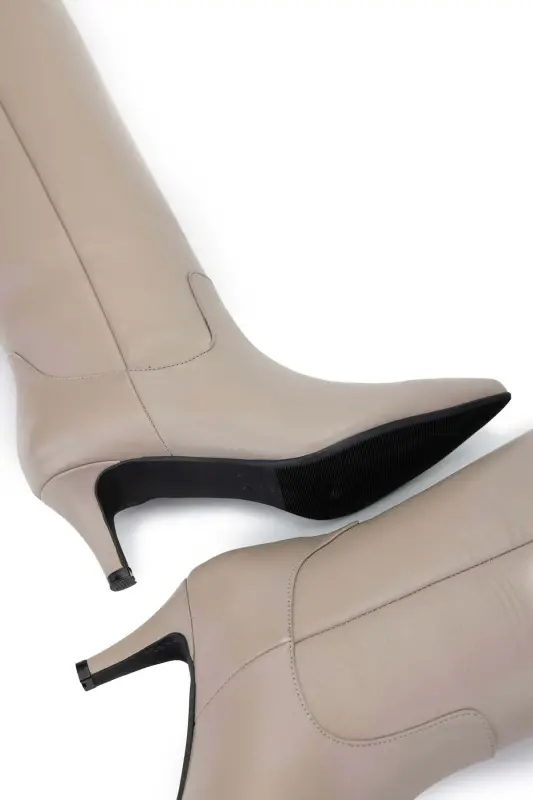 Kadın Hakiki Deri Vizon Topuklu Çizme-VIZON DR - 5