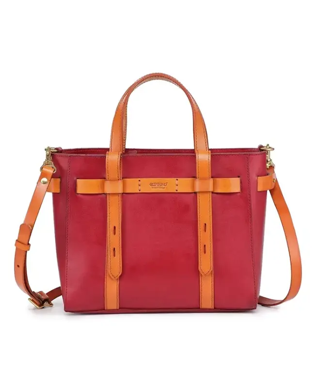 Women's Genuine Leather Westland Minit Tote Bag-Red - OLD TREND