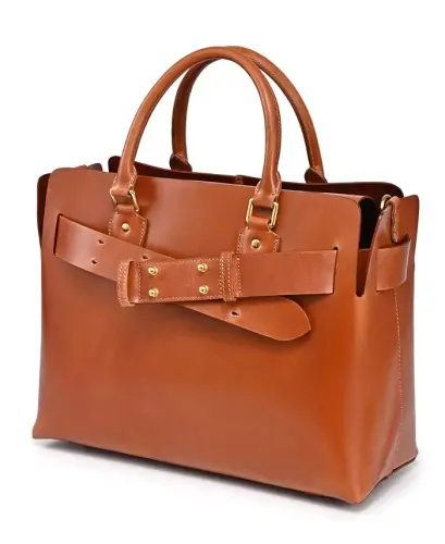 Women's Genuine Leather Westland Tote Bag - Caramel - 8