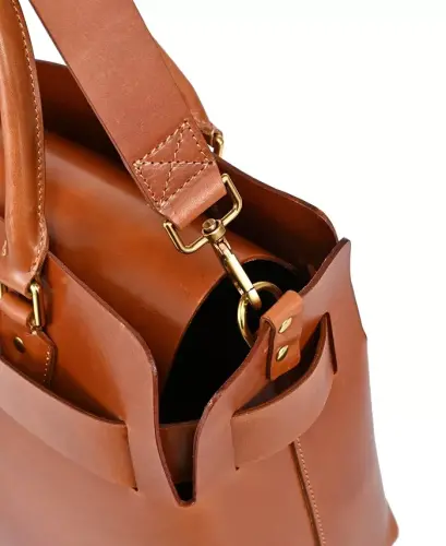 Women's Genuine Leather Westland Tote Bag - Caramel - 10