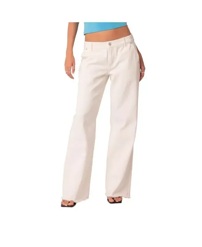 Women's Raw Hem Low Rise Straight Denim Jeans - EDIKTED