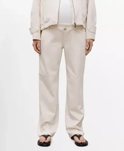 Women's Maternity Wide Leg Jeans - Off White - 1