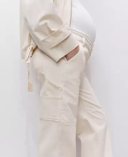 Women's Maternity Wide Leg Jeans - Off White - 3