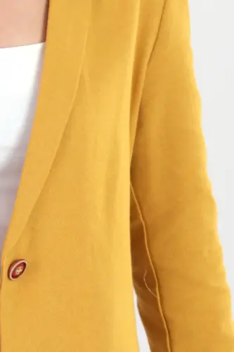 Kadın Hardal Kol İçi Çizgili Tek Düğmeli Ceket ARM-22K001122-Hardal - ARMONIKA (1)