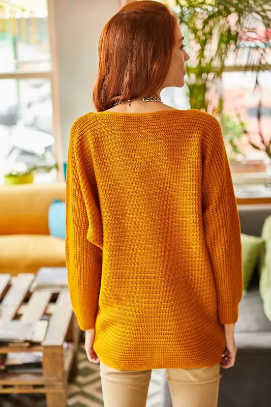 Kadın Hardal Selanik Salaş Triko Kazak KZK-19000051-Hardal - 6