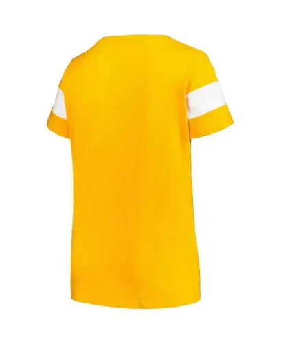 Women's Heather Tennessee Orange Tennessee Volunteers Plus Size Arched City Sleeve Stripe V-Neck T-shirt-Heather Tennessee Orange - PROFILE (1)