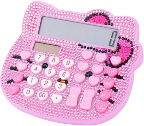 Women Calculators,Desktop Calculator 12 Digit with Large LCD Display and Sensitive Button, Solar and Battery Dual Power, Standard Function for Office, Home, School (Pink+Pink) 