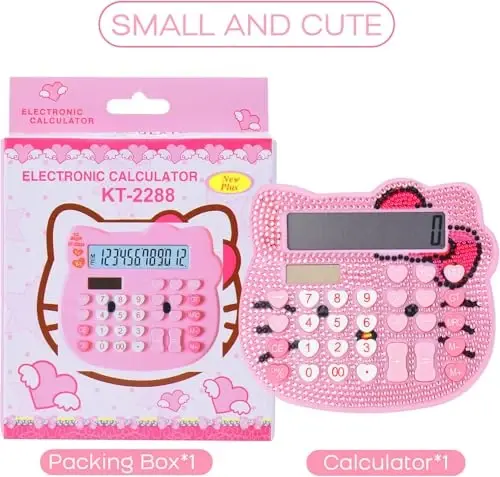 Women Calculators,Desktop Calculator 12 Digit with Large LCD Display and Sensitive Button, Solar and Battery Dual Power, Standard Function for Office, Home, School (Pink+Pink) - 7