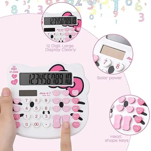 Women Calculators,Desktop Calculator 12 Digit with Large LCD Display and Sensitive Button, Solar and Battery Dual Power, Standard Function for Office, Home, School (White) - 2
