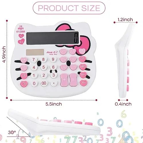 Women Calculators,Desktop Calculator 12 Digit with Large LCD Display and Sensitive Button, Solar and Battery Dual Power, Standard Function for Office, Home, School (White) - 5