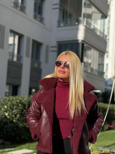 Kadın İçi Kürklü Bordo Deri Mont 745 - BÜYÜKBEDENIZ (1)