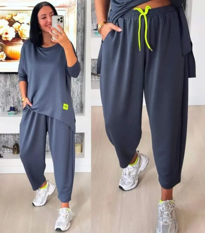 Kadın Iki Iplik Viskon Pamuk Kumaş Arma Detaylı Ikili Takım - BÜYÜKBEDENIZ