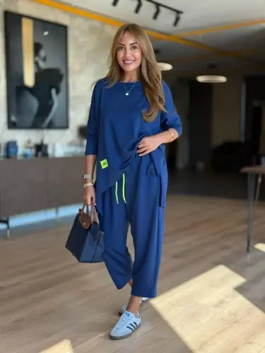 Kadın Iki Iplik Viskon Pamuk Kumaş Arma Detaylı Ikili Takım - 10