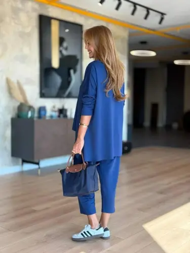 Kadın Iki Iplik Viskon Pamuk Kumaş Arma Detaylı Ikili Takım - 11