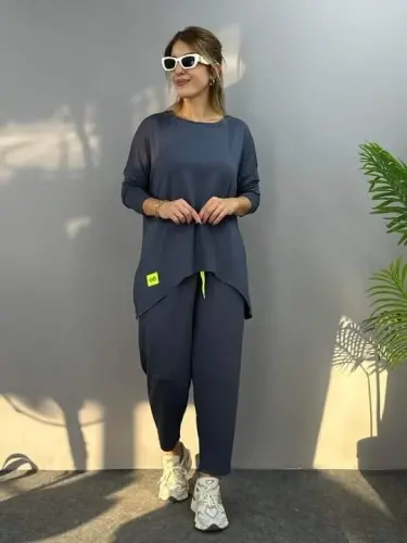 Kadın Iki Iplik Viskon Pamuk Kumaş Arma Detaylı Ikili Takım - 1