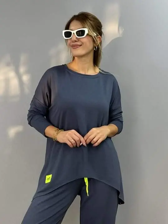 Kadın Iki Iplik Viskon Pamuk Kumaş Arma Detaylı Ikili Takım - 5