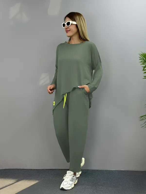 Kadın Iki Iplik Viskon Pamuk Kumaş Arma Detaylı Ikili Takım - 3