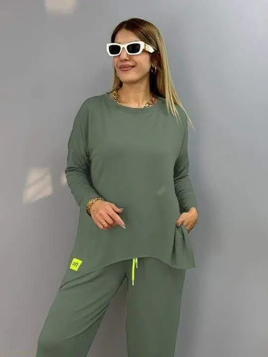 Kadın Iki Iplik Viskon Pamuk Kumaş Arma Detaylı Ikili Takım - BÜYÜKBEDENIZ