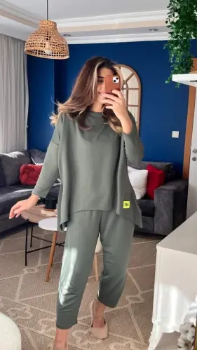 Kadın Iki Iplik Viskon Pamuk Kumaş Arma Detaylı Ikili Takım - 4