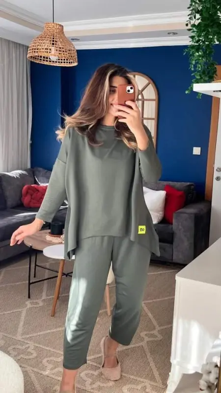 Kadın Iki Iplik Viskon Pamuk Kumaş Arma Detaylı Ikili Takım - 4