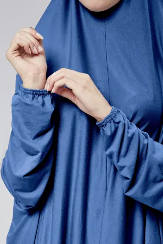 Kadın İki Parça Namaz Elbisesi Başörtülü Organik Pamuklu Lastikli Kolu Kaymaz Etek Penye Tesettür-Kot rengi - 6