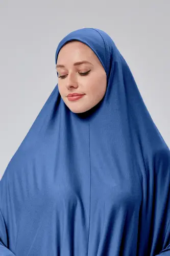 Kadın İki Parça Namaz Elbisesi Başörtülü Organik Pamuklu Lastikli Kolu Kaymaz Etek Penye Tesettür-Kot rengi - 4