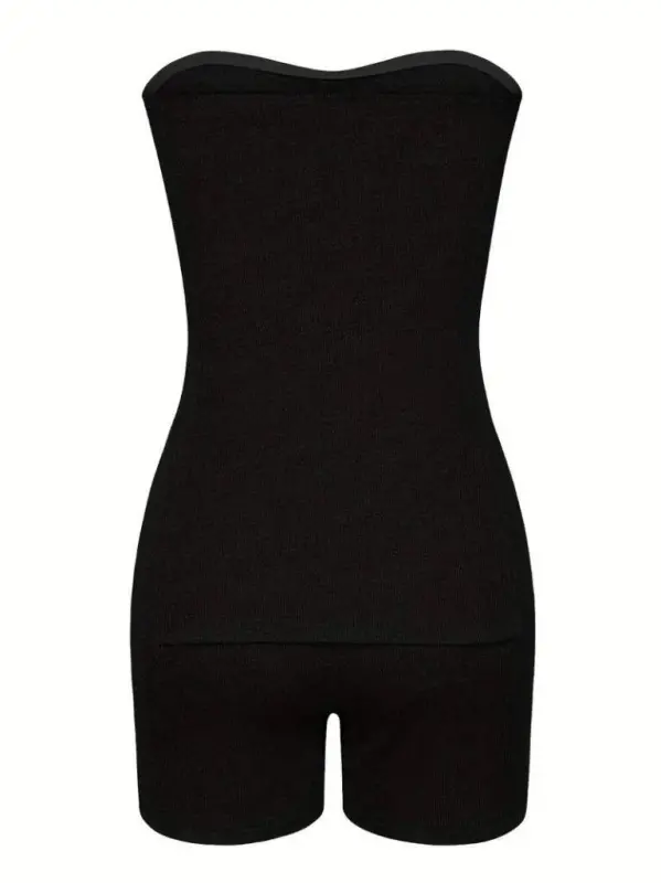 Kadın Iki Yanı Yırtmaçlı Straplez Bluzmini Tayt Kaşkorse Ikili Takım - 4