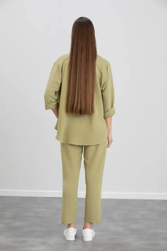 Kadın Ikili Keten Gömlek Pantolon Alt Üst Takım-ÇAĞLA - 3