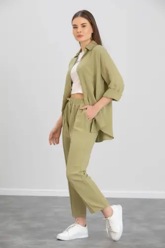 Kadın Ikili Keten Gömlek Pantolon Alt Üst Takım-ÇAĞLA - 2