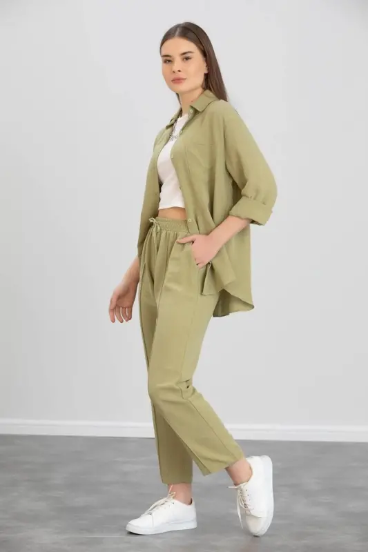 Kadın Ikili Keten Gömlek Pantolon Alt Üst Takım-ÇAĞLA - 2