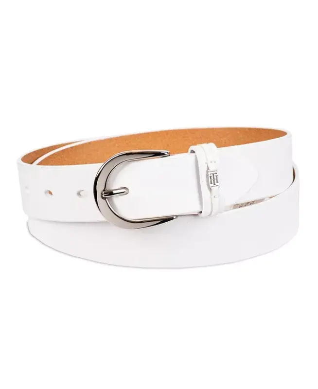 Women's Signature Leather Jean Belt - White - TOMMY HILFIGER
