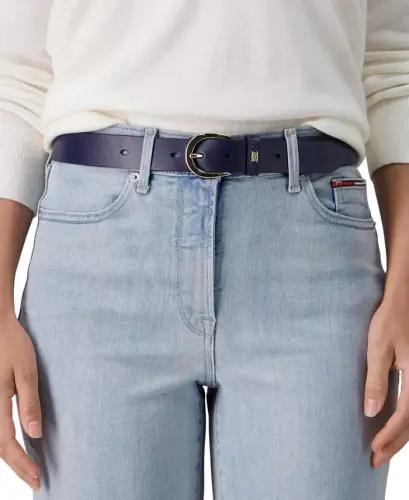 Women's Signature Leather Jean Belt - Navy Blue - TOMMY HILFIGER (1)