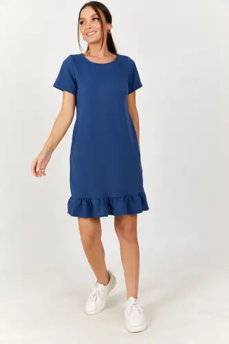 Kadın Indigo Kısa Kollu Altı Fırfırlı Elbise ARM-20Y001032-Indigo - ARMONIKA (1)