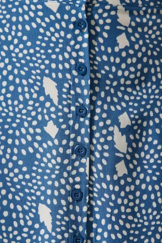 Kadın İndigo Mavi Desenli Yırtmaçlı Viskon Etek UB00246-İndigo Mavi - 6