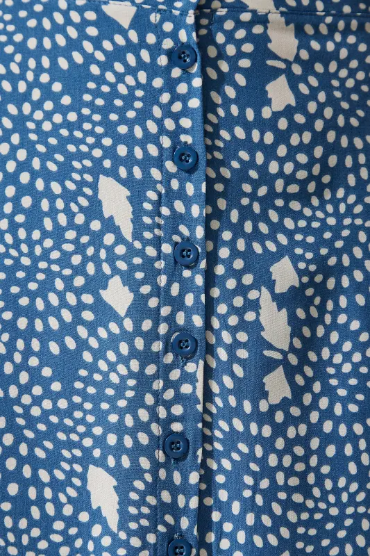 Kadın İndigo Mavi Desenli Yırtmaçlı Viskon Etek UB00246-İndigo Mavi - 6