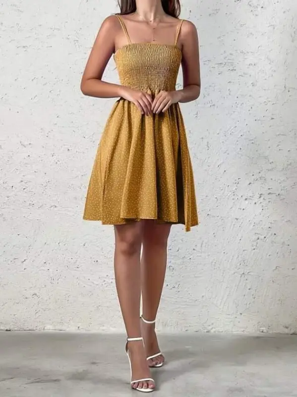 Kadın Ip Askılı Gipeli Desenli Kısa Süprem Elbise - 5