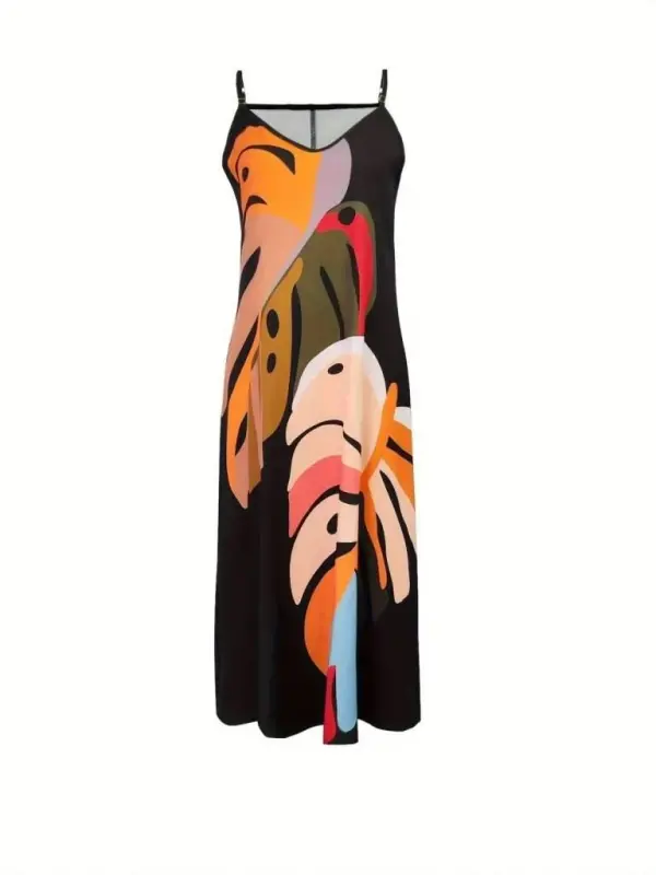 Kadın Ip Askılı V Yakalı Desenli Süprem Maxi Elbise - 4