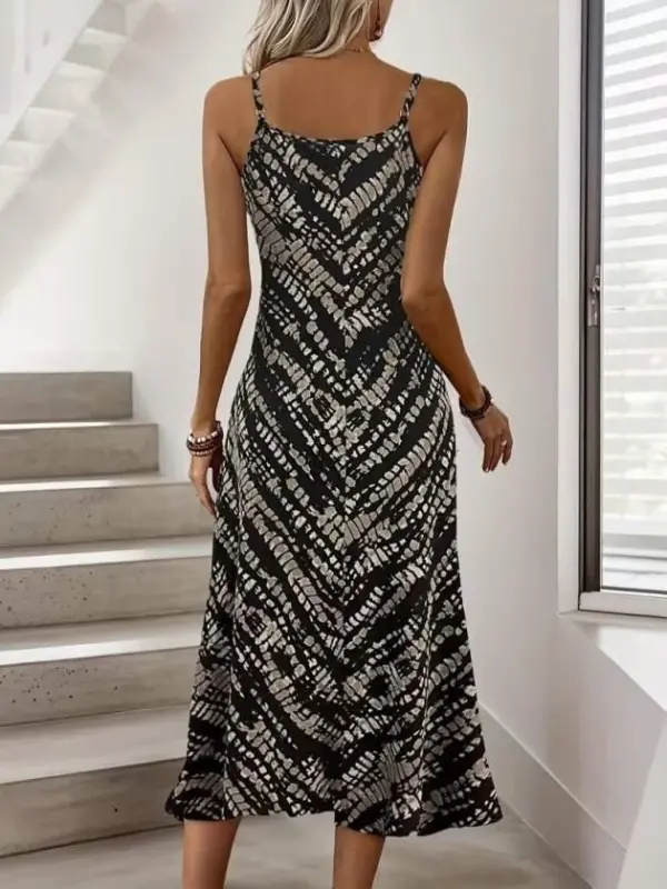 Kadın Ip Askılı V Yakalı Desenli Uzun Süprem Elbise - 5