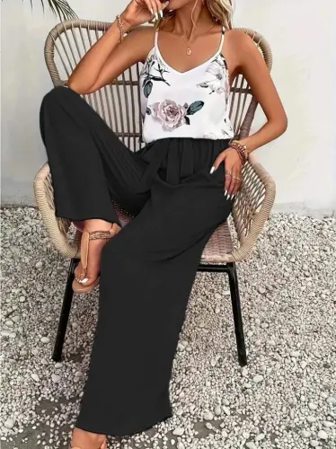 Kadın Ip Askılı V Yakalı Süprem Bluz Ve Aerobin Pantolon Ikili Takım - BÜYÜKBEDENIZ (1)