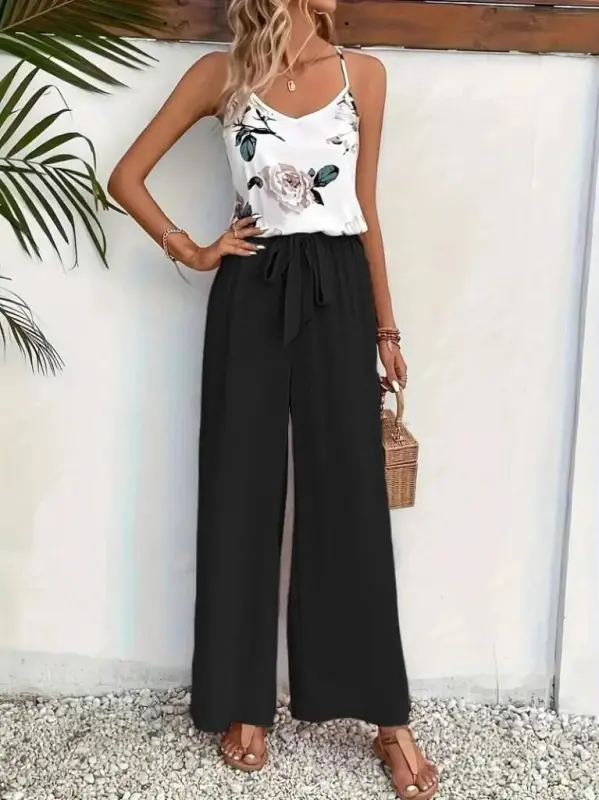 Kadın Ip Askılı V Yakalı Süprem Bluz Ve Aerobin Pantolon Ikili Takım - 1