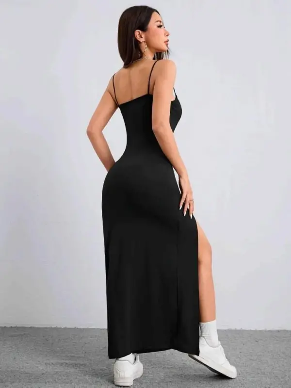 Kadın Ip Askılı Yandan Yırtmaçlı Janjan Krep Elbise - 9
