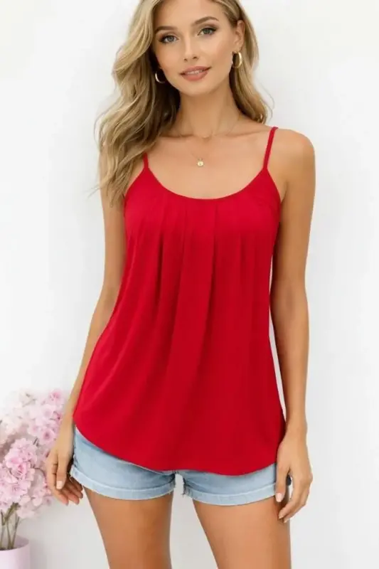 Kadın Ip Askılı Yuvarlak Yakalı Pileli Uzun Viskon Bluz - 2