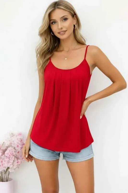 Kadın Ip Askılı Yuvarlak Yakalı Pileli Uzun Viskon Bluz - 3