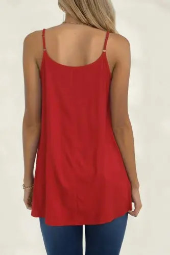 Kadın Ip Askılı Yuvarlak Yakalı Pileli Uzun Viskon Bluz - 4