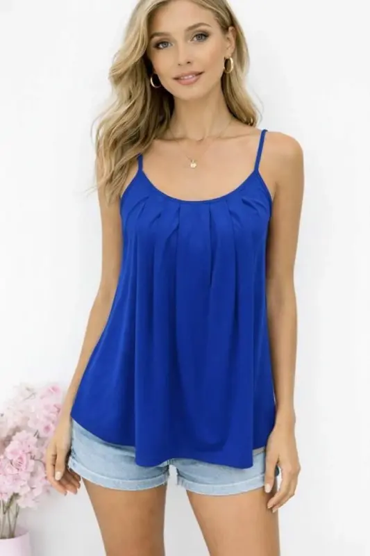 Kadın Ip Askılı Yuvarlak Yakalı Pileli Uzun Viskon Bluz - 2