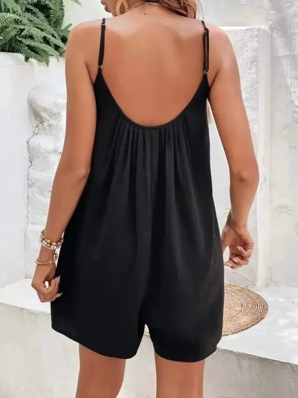 Kadın Ip Askılı Yuvarlak Yakalı Pileli Viskon Tulum - 3