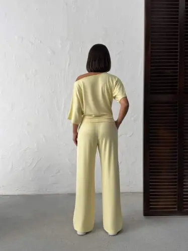 Kadın İsa Kollu Kayık Yaka Bluz Ve Pantolon Misal Kumaş Ikili Takım - BÜYÜKBEDENIZ (1)