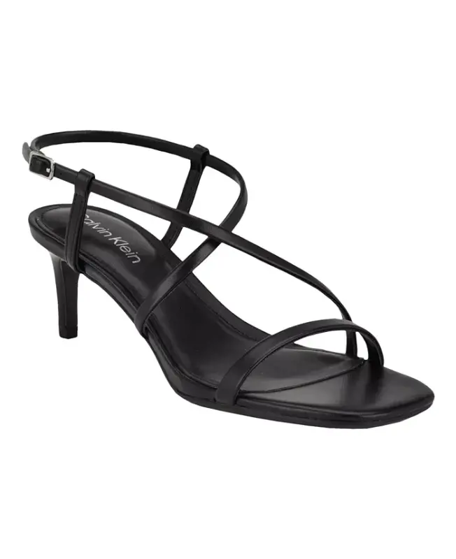 Women's Ishaya Strappy Low Stiletto Sandals-Black - CALVIN KLEIN