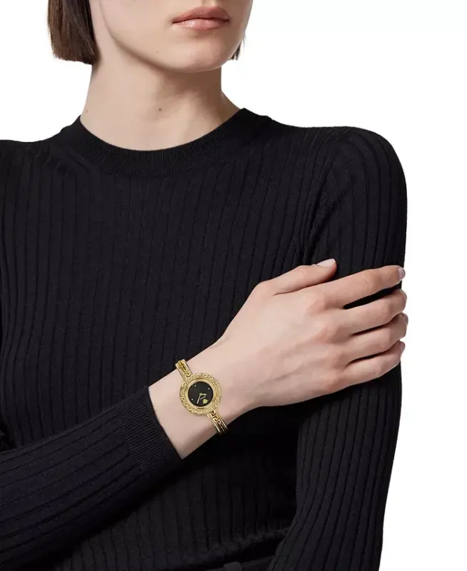 Women's Swiss Gold Ion Plated Stainless Steel Bangle Bracelet Watch 28mm - Gold - 5